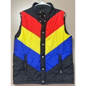 Vintage Ace Herringbone Tri Striped Puffer Vest Women's Large